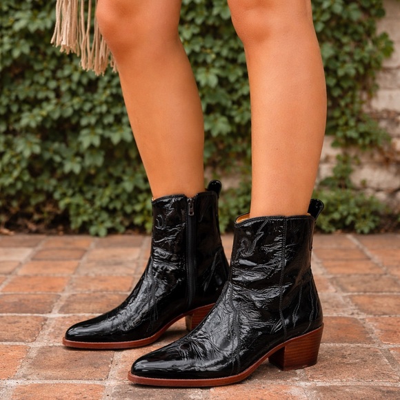 Free People Shoes - FREE PEOPLE Black Patent Leather Western Ankle Boots, 37